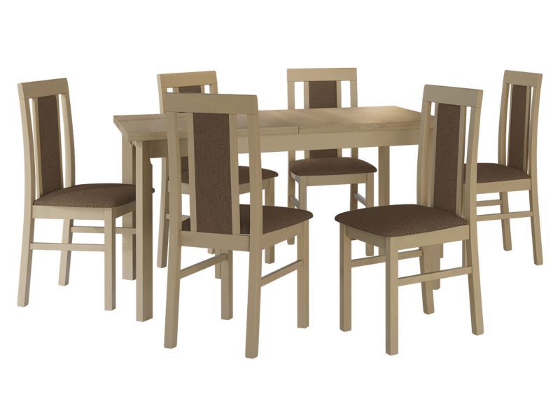 Zestaw DR20 MIRJAN 24 Stół rozkładany Modena I P 80x140/180 + 6 krzeseł Nilo 2 sonoma + brązowa tapicerka 1 kpl.