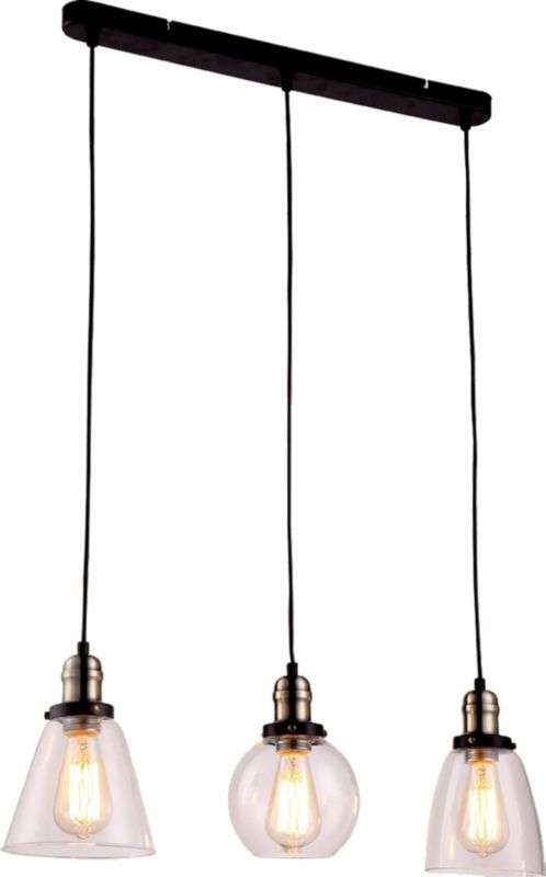 Lampa sufitowa wisząca Kaja Samanta 0951 czarna-mosiądz-przezroczysty industrialna 3xE27 x 40W 1 szt.