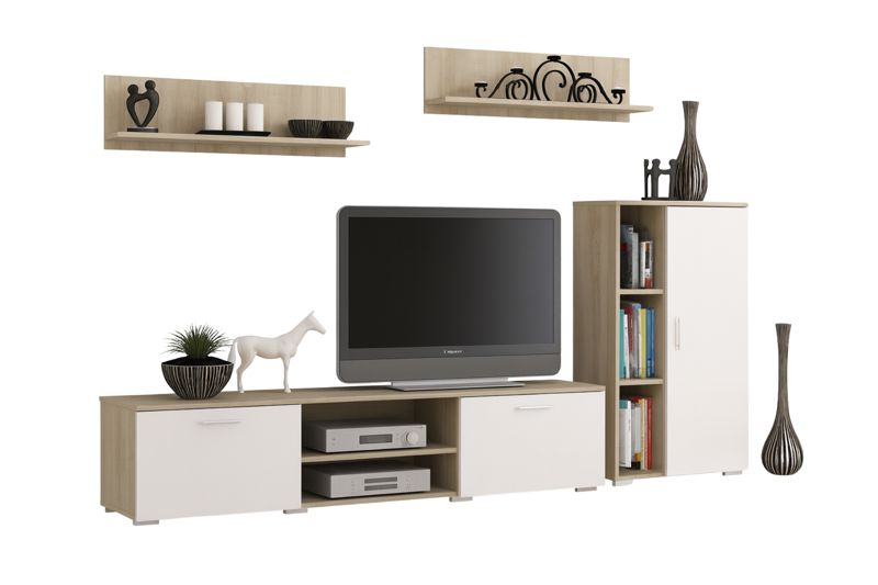 Zestaw mebli do salonu Kobi SOFEN komoda, szafka RTV, półki - Dąb Sonoma / Biały 1 szt.