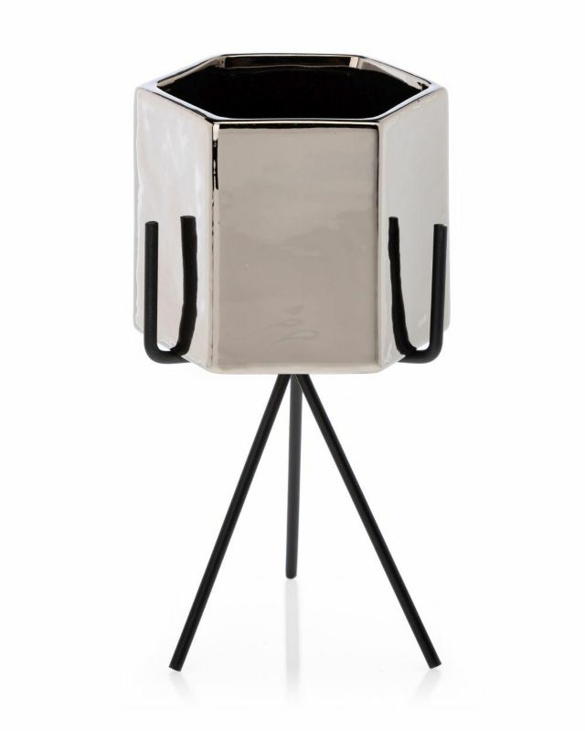 Doniczka Sashi Silver HowHomely srebrna ceramiczna h20 cm 1 szt.