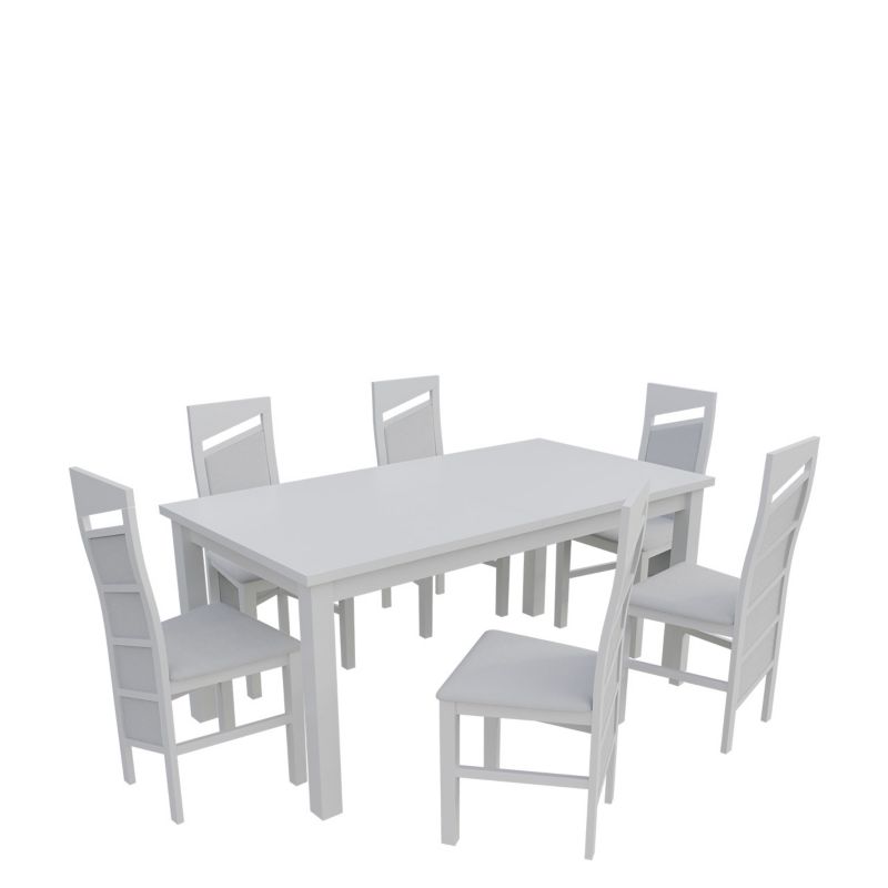 Zestaw RO19 MIRJAN 24 Stół rozkładany S18-L 80x160/200 + 6 krzeseł K61 biały + biała ekoskóra 1 kpl.