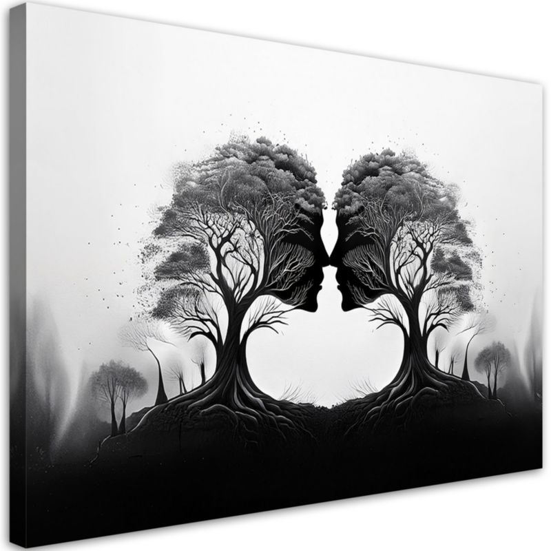 Obraz na płótnie Feeby Pocałunek Drzew Czarno Biłay 90x60cm 1szt
