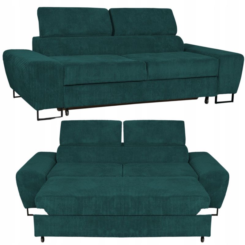 Kanapa do salonu rozkładana z regulowanym zagłówkiem Family Meble Savio butelkowa zieleń 1szt