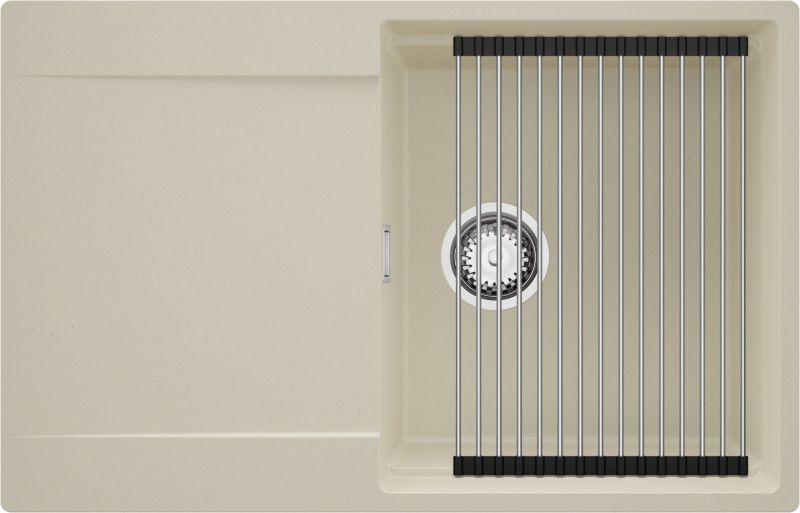 Zlewozmywak San Francisco PRIMAGRAN Nablatowy 78x50cm do szafki od 50cm, Beżowy + Syfon + Zwijany ociekacz, S040, 1 szt.