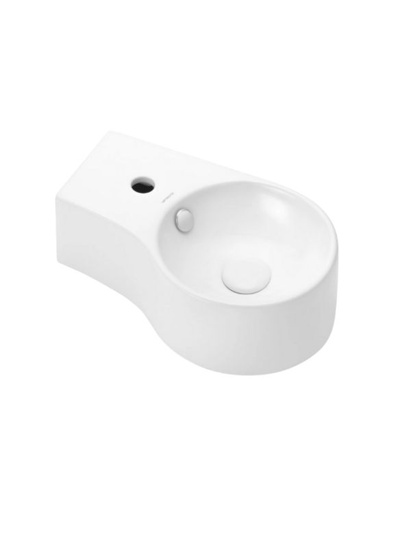 Umywalka ścienna Uptrend ASTER L biały połysk, z otworem na baterię oraz przelewem, lewa 1 szt.