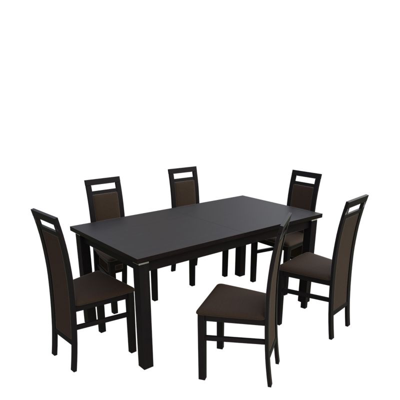 Zestaw RO25 MIRJAN 24 Stół rozkładany S18-L-S 80x160/200 + 6 krzeseł K75 wenge + gorzka czekolada 1 kpl.