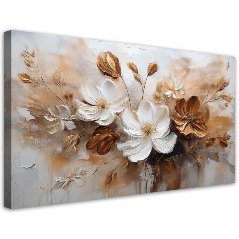 Obraz na płótnie Feeby Biało Brązowe Polne Kwiaty Malowane 100x50cm 1szt