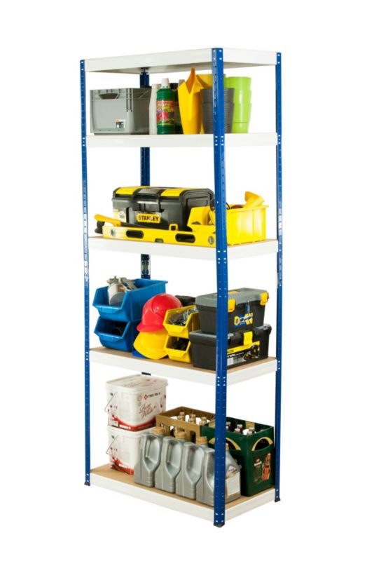 Regał metalowy MODO24 magazynowy stojak niebiesko-biały helios 180x75x40cm 5 półek po 275 kg 1 szt.