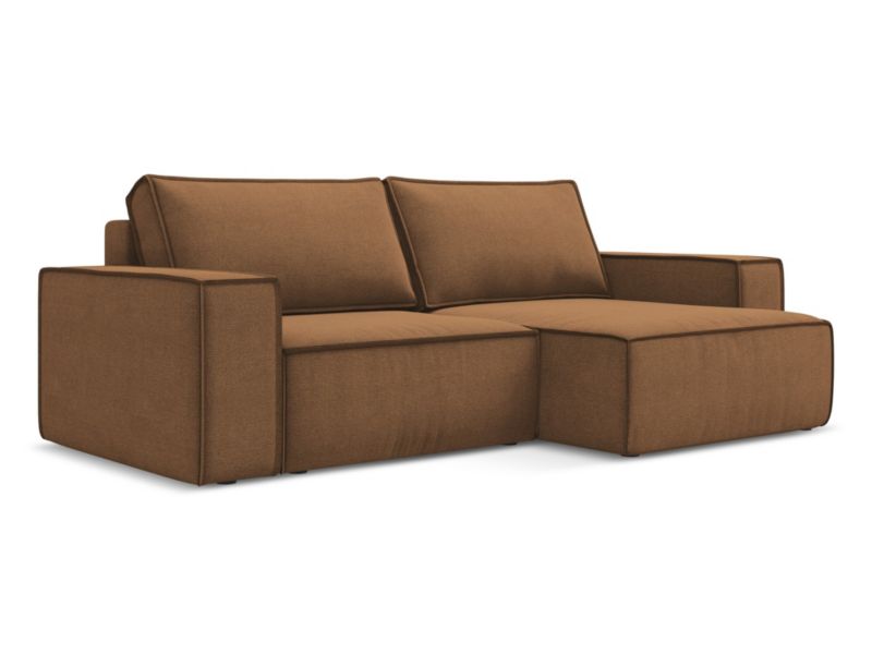 Narożnik prawostronny z funkcją spania LaMiaSofa LIVORNO z tkaniny strukturalnej 257x148 cm terakota 1 szt.