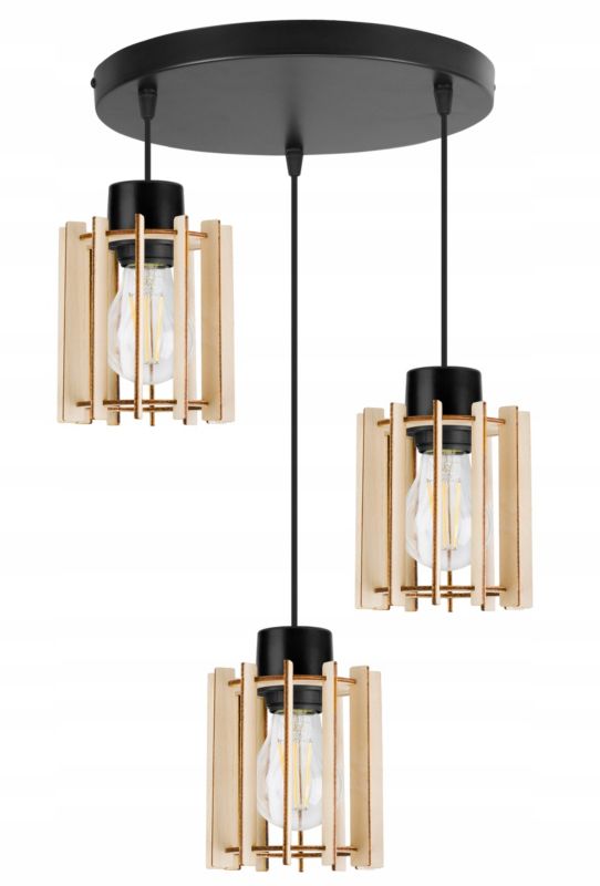 Lampa sufitowe wisząca Light Home LH Timber 3x E27 60W tuba drewno 1szt.