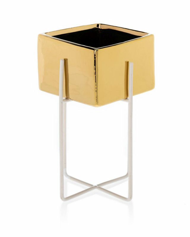 Doniczka Mizu Gold White HowHomely złota kwadratowa h20,4 cm 1 szt.