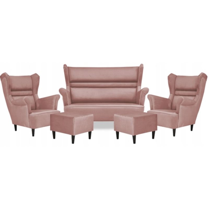 Zestaw wypoczynkowy uszak do salonu sofa fotele z podnóżkiem Family Meble Zoja pudrowy róż 1szt