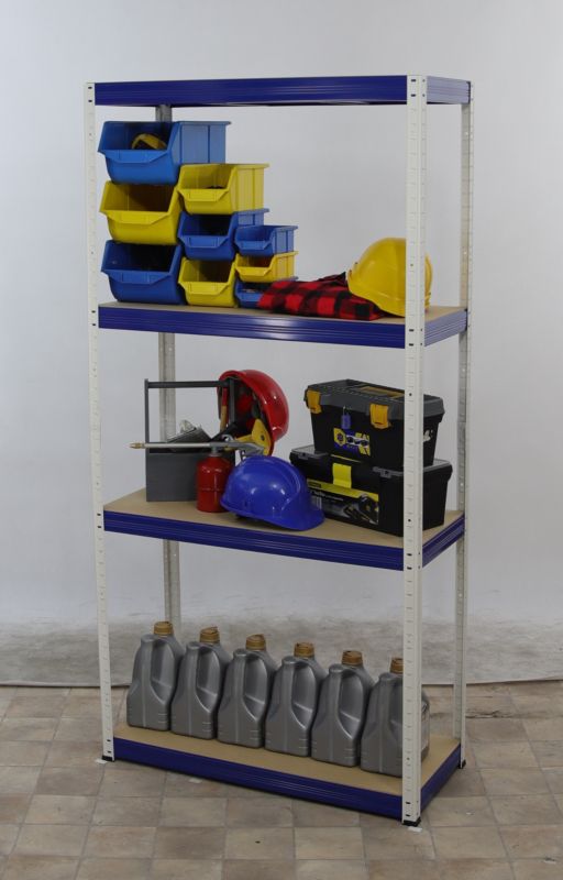 Regał metalowy MODO24 magazynowy garażowy biało-niebieski helios 180x110x45cm 4 półki po 275 kg 1 szt.