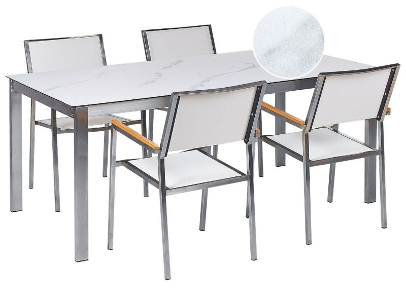 dla 4 osób Stół ogrodowy z krzesłami Cosoleto/grosseto Szkło hartowane Biały marmur 1 kpl