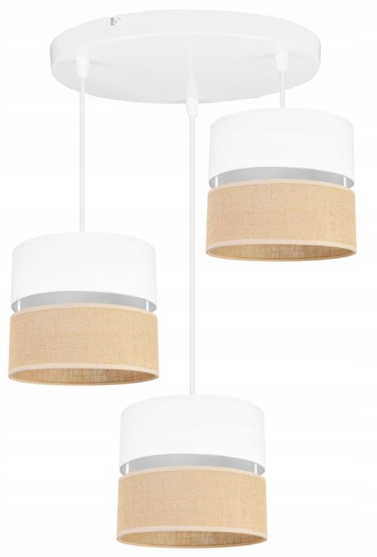 Lampa sufitowa wisząca okrągła Light Home LH Juta 3x E27 60W abażur 20cm tkanina biały 1szt.