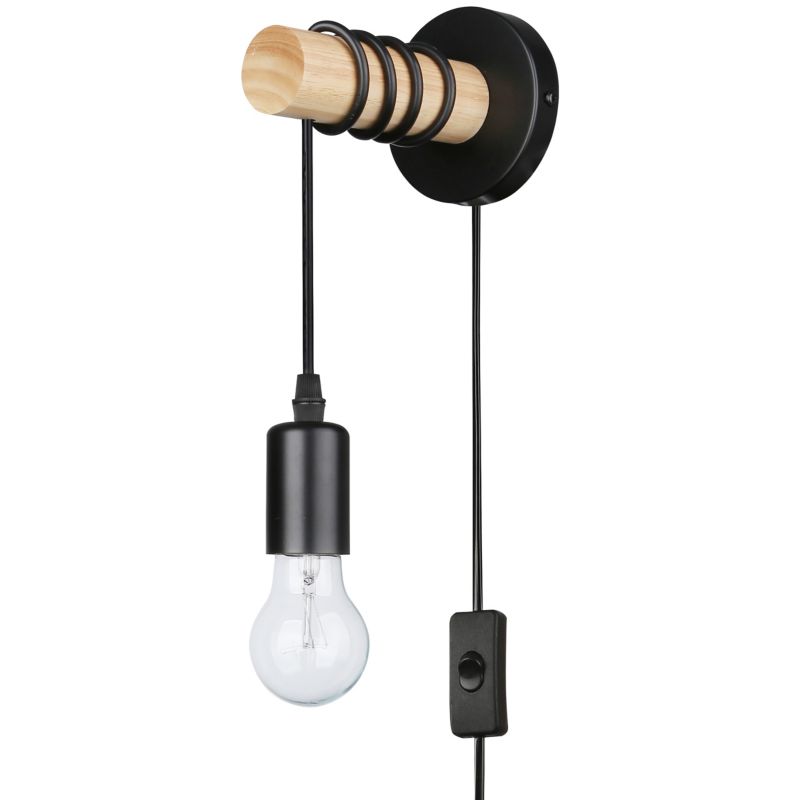 Kinkiet LED MasterLED Eos E27 IP20 wiszący z wtyczką czarny drewno oprawa lampa 1 szt.