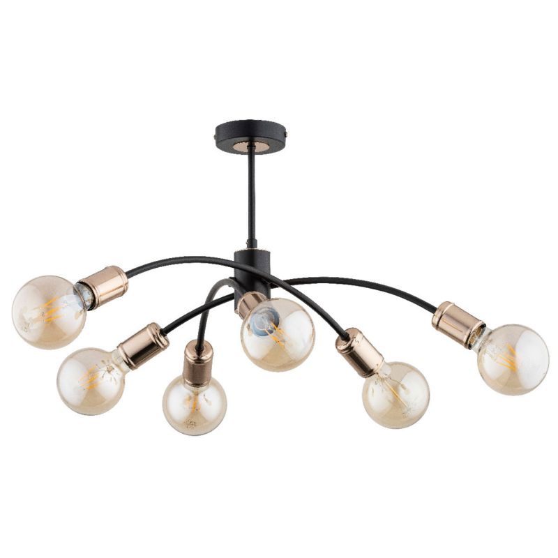 Lampa sufitowa wisząca Alfa Ralph 0512 czarno-złota industrialna 6xE27 x 15W 1 szt.