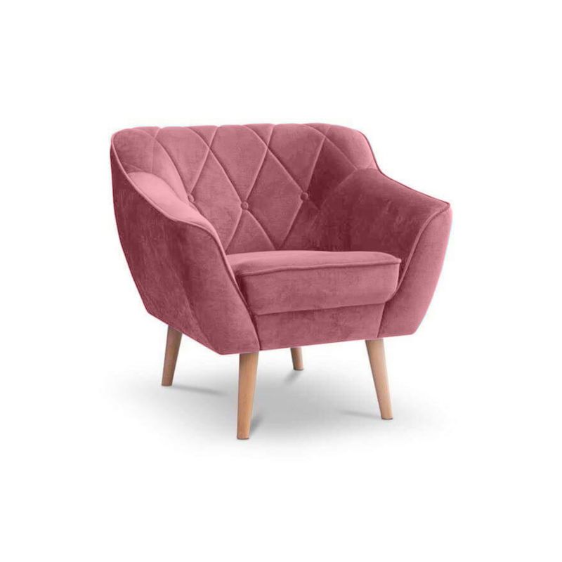 Fotel z pikowanym oparciem Bettso Caro welurowy na drewnianych nogach róż indyjski 1szt.