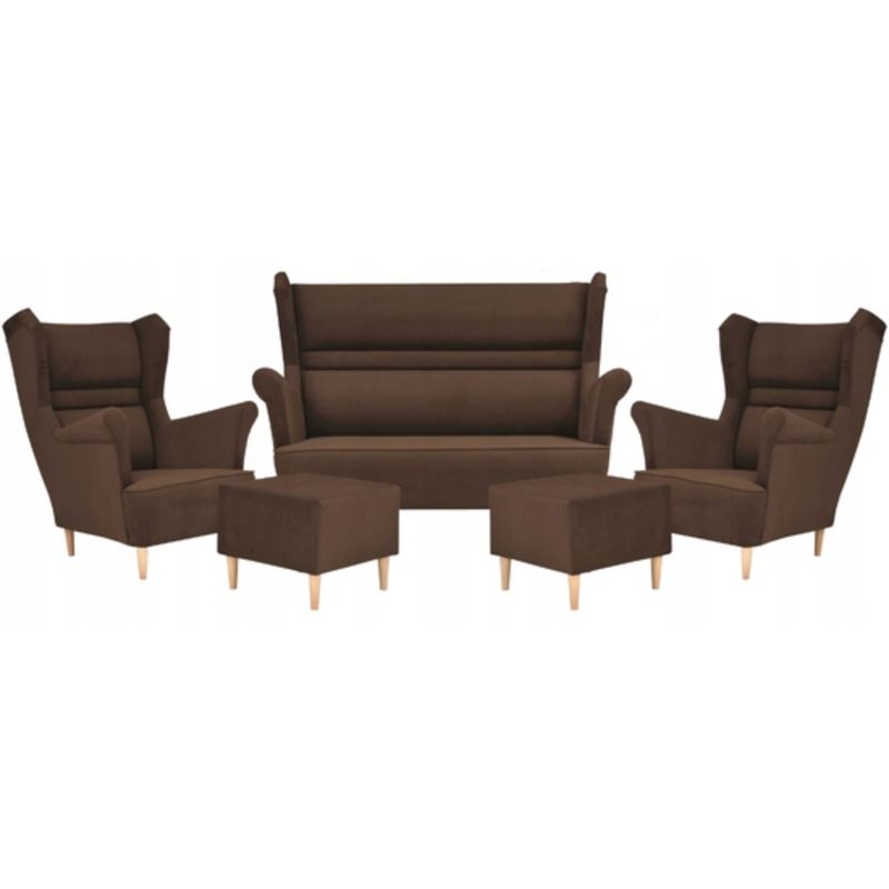 Zestaw wypoczynkowy uszak do salonu sofa fotele z podnóżkiem Family Meble Zoja brąz 1szt