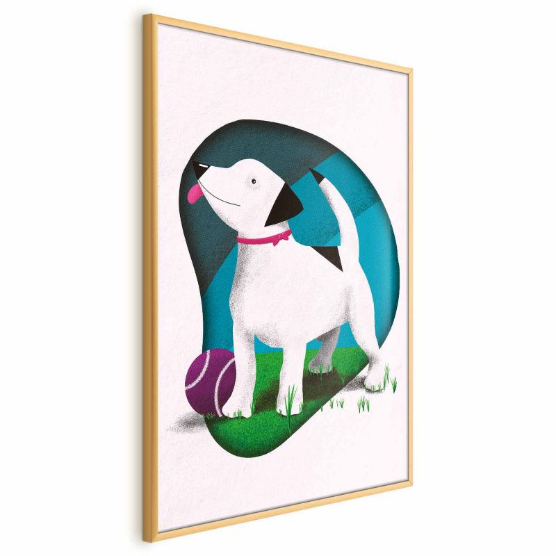Plakat Artgeist Pies i piłka 60x90 cm z ramą złotą 1 szt