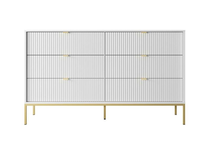 Komoda Almagro z szufladami ryflowana biała INTESI glamour na złotych nogach 154 cm 1 szt.