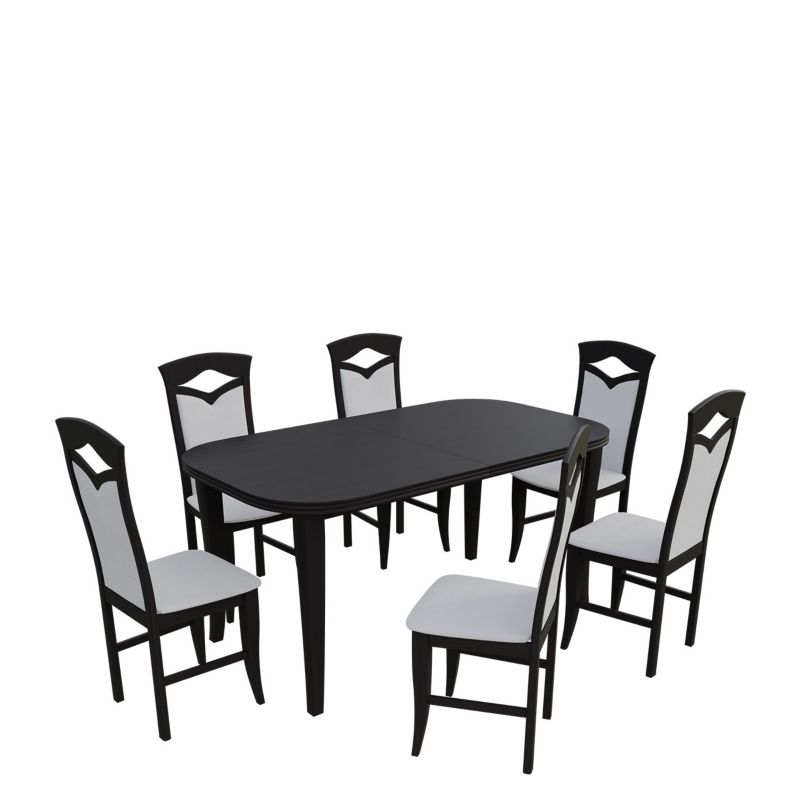 Zestaw RO04 MIRJAN 24 Stół rozkładany S02 90x160/240 + 6 krzeseł K53 wenge + biała ekoskóra 1 kpl.