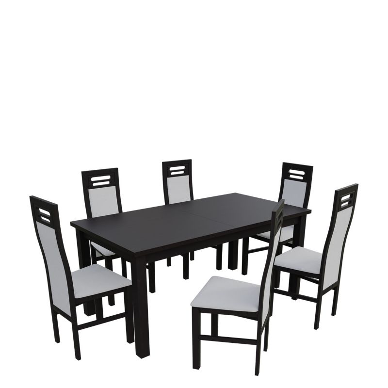 Zestaw RO22 MIRJAN 24 Stół rozkładany S18-L 80x160/200 + 6 krzeseł K65 wenge + biała ekoskóra 1 kpl.