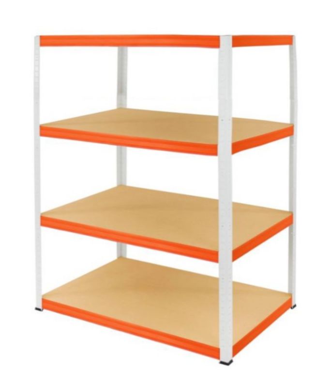 Regał metalowy MODO24 magazynowy garażowy biało-pomarańczowy helios 180x150x60cm 4 półki po 275 kg 1 szt.