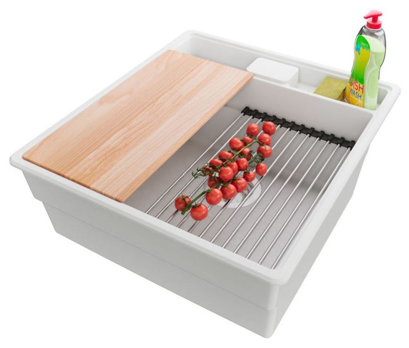 Zlewozmywak Nowy Jork PRIMAGRAN Nablatowy 48x53cm do szafki od 50cm, Biały + Syfon + Akcesoria, , 1 szt.