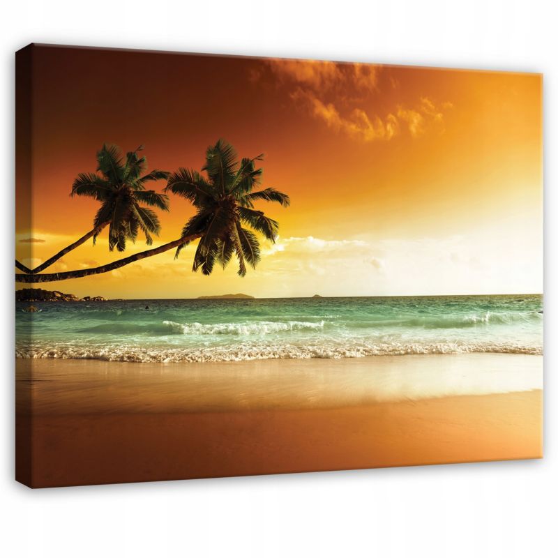 Obraz WALLARENA Do Sypialni Salonu Na Płótnie Plaża Krajobraz Palmy Pomarańczowy 100x70 cm PP14614O1 1 szt.