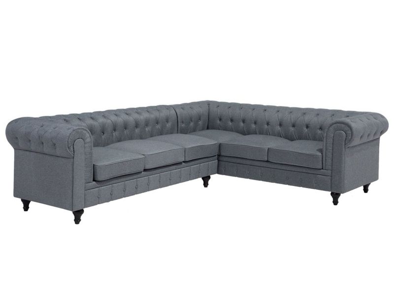 Sofa narożna lewostronna Chesterfield Szary Tkanina Lewostronny 1 szt.