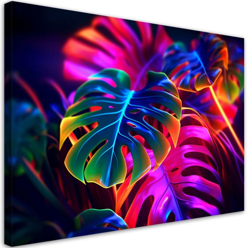Obraz do salonu sypialni nowoczesny Feeby Monstera Fluo Neon liście 100x70cm 1szt