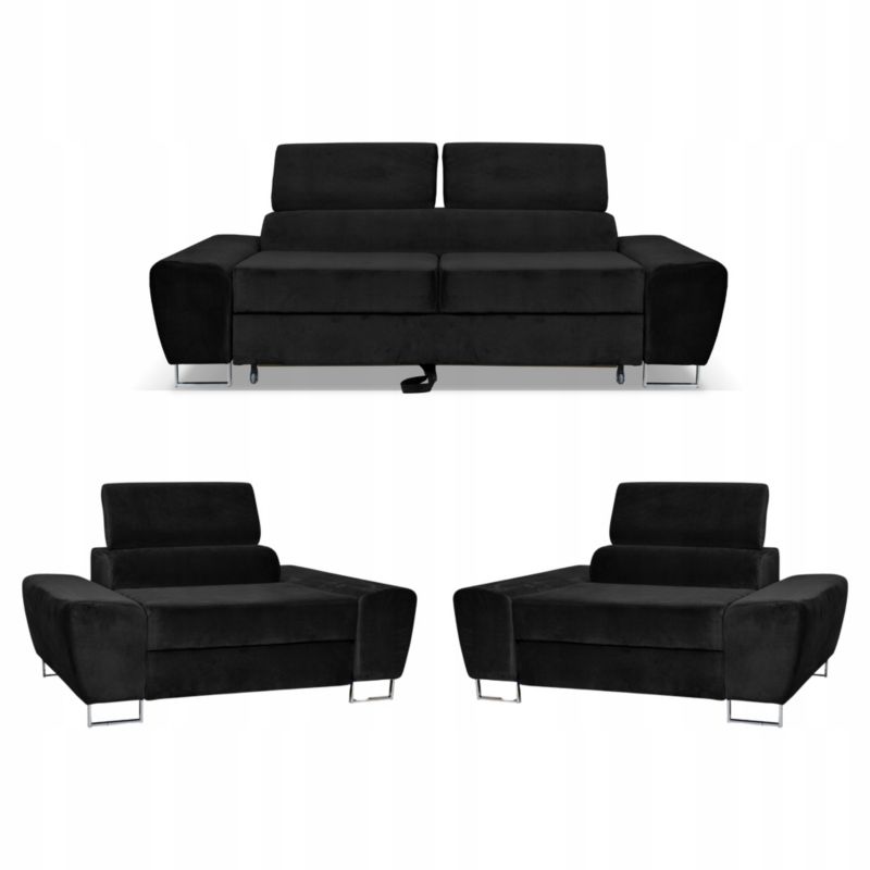 Zestaw mebli BOSSO do salonu sofa i fotele Family Meble czarne 1 szt.