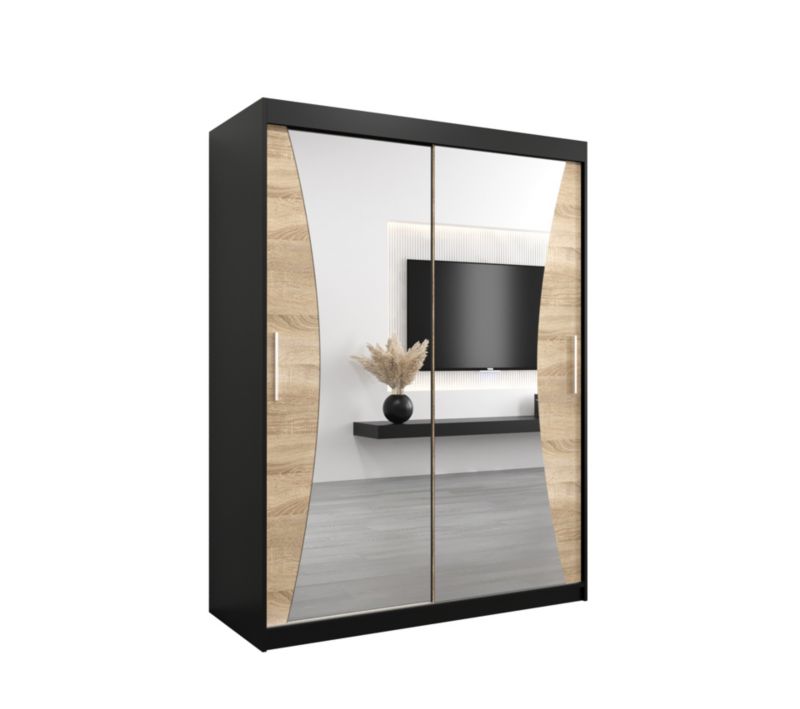 Szafa przesuwna Garderoba Abiks MONACO 150 czarny mat + dąb sonoma 1 szt.