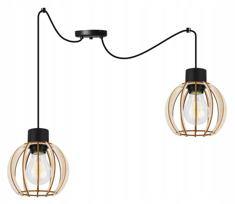 Lampa sufitowe wisząca Light Home LH Timber Spider 2x E27 60W klosz drewno kula 16cm czarny 1szt.