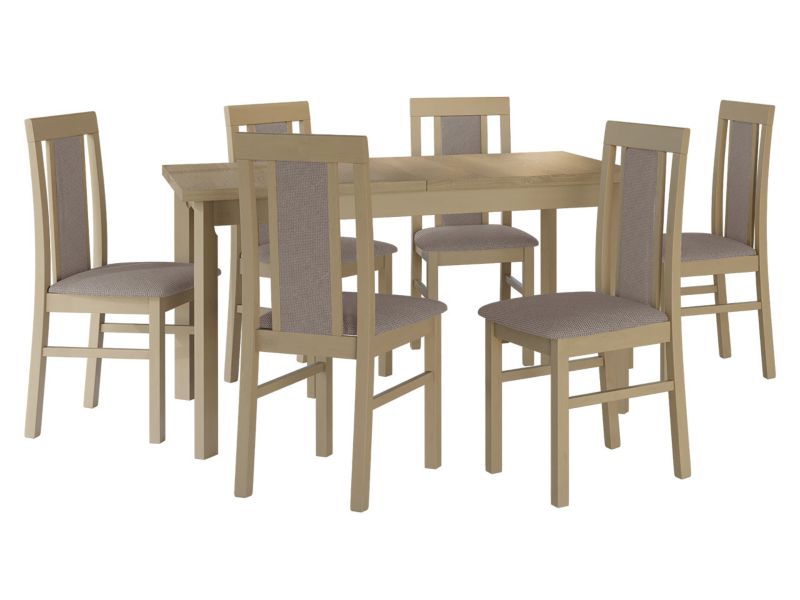 Zestaw DR20 MIRJAN 24 Stół rozkładany Modena I P 80x140/180 + 6 krzeseł Nilo 2 sonoma + jasnobrązowa tapicerka 1 kpl.