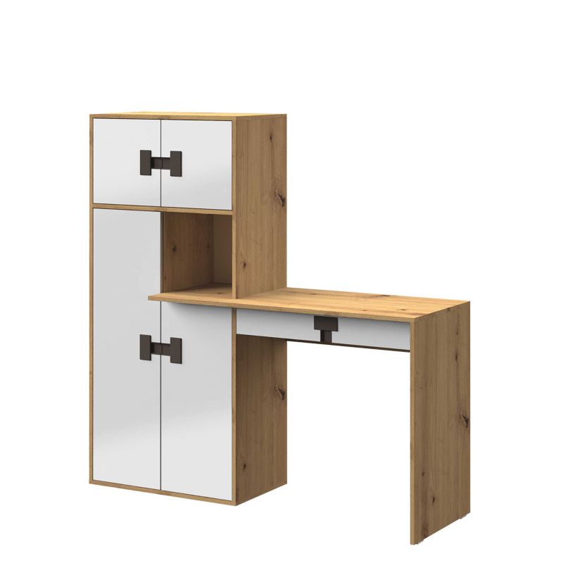 Biurko-regał MIRJAN 24 Index 11 dąb + biały połysk / czarny 1 szt.