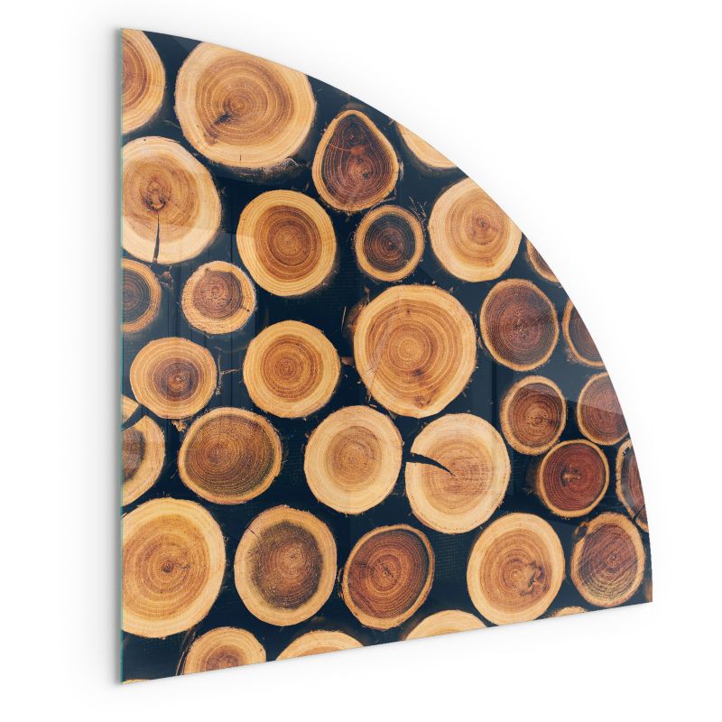 Szklana Podkładka Pod Kominek Ćwiartka Wallfluent 100x100 cm Kompozycja z drewnianych fragmentów 1 szt.