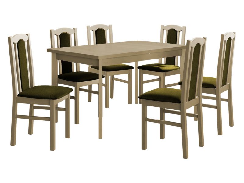 Zestaw DR08 MIRJAN 24 Stół rozkładany Modena I P 80x140/180 + 6 krzeseł Bos 7 sonoma + ciemnozielona tapicerka 1 kpl.