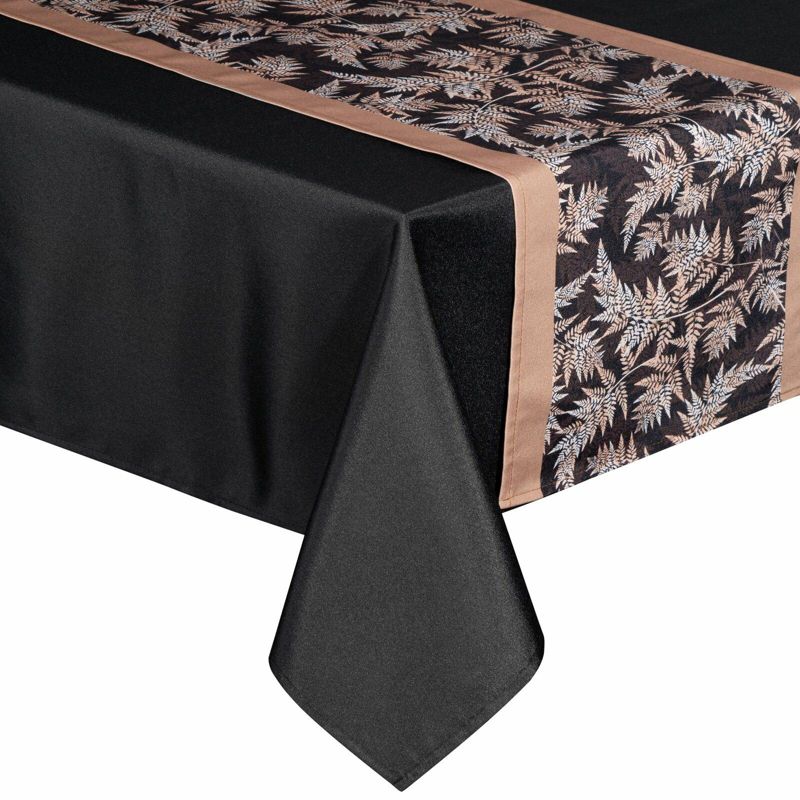 Obrus ANITA 1 Eurofirany 140 x 220 cm z bieżnikiem 33 x 220 cm w kolorze czarno beżowym, wzór roślinny 1 szt.