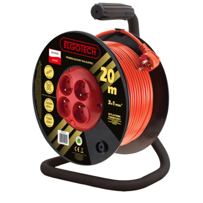 Przedłużacz bębnowy Elgotech 4 gniazda schuko 20 m 1 szt.
