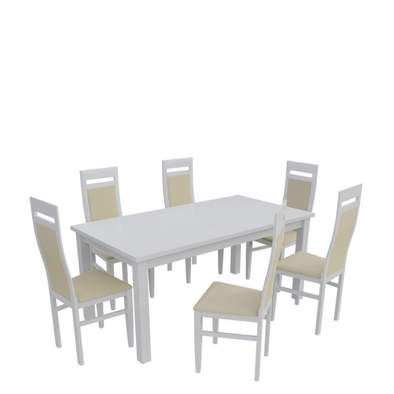 Zestaw RO24 MIRJAN 24 Stół rozkładany S18-L 80x160/200 + 6 krzeseł K70 biały + ekoskóra ecru 1 kpl.