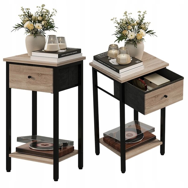 Stolik Rebiko nocny komoda szafka szufladą półką jasny brąz industrialny loft 51cm 1 szt