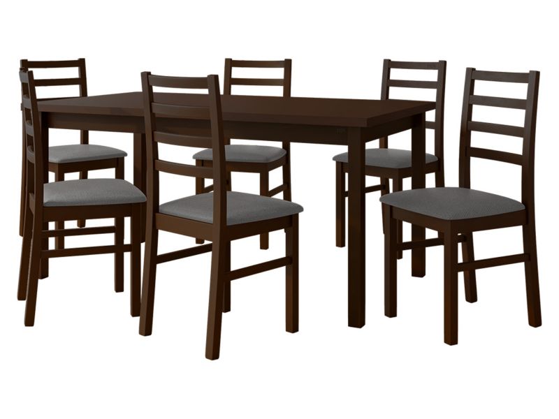 Zestaw DR02 MIRJAN 24 Stół rozkładany Modena II 90x160/200 + 6 krzeseł Nilo 8 orzech + ciemnoszara tapicerka 1 kpl.