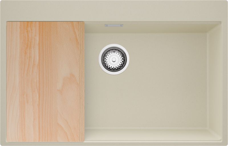 Zlewozmywak Oslo PRIMAGRAN Nablatowy 78x50cm do szafki od 80cm, Beżowy + Syfon + Deska, S600, 1 szt.