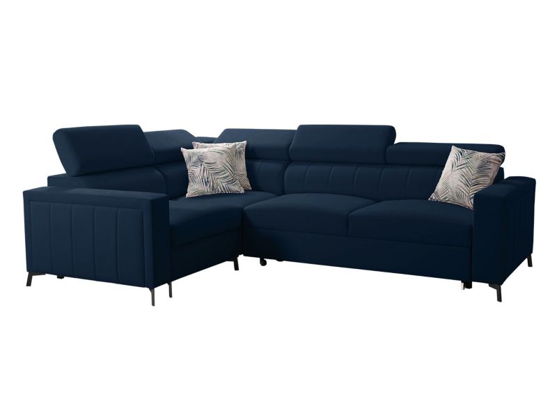 Narożnik z funkcją spania MIRJAN 24 Baltico II lewy z regulowanymi zagłówkami granatowy/wzór w liście 1 szt.