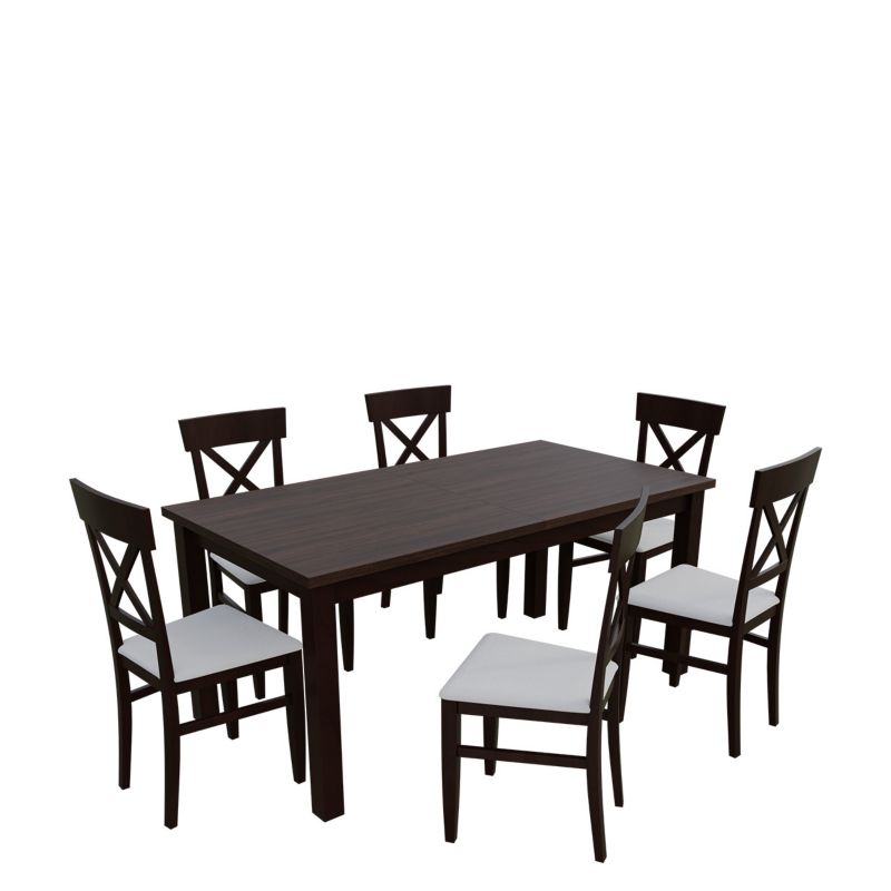 Zestaw RO24 MIRJAN 24 Stół rozkładany S18-L 80x160/200 + 6 krzeseł K70 orzech + biała ekoskóra 1 kpl.