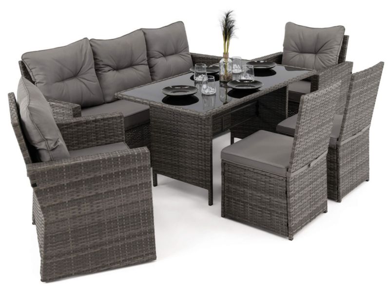 Zestaw mebli ogrodowych MebleMWM MONAKO XL technorattan szary poduszki szare 9 osobowy 1 kpl.
