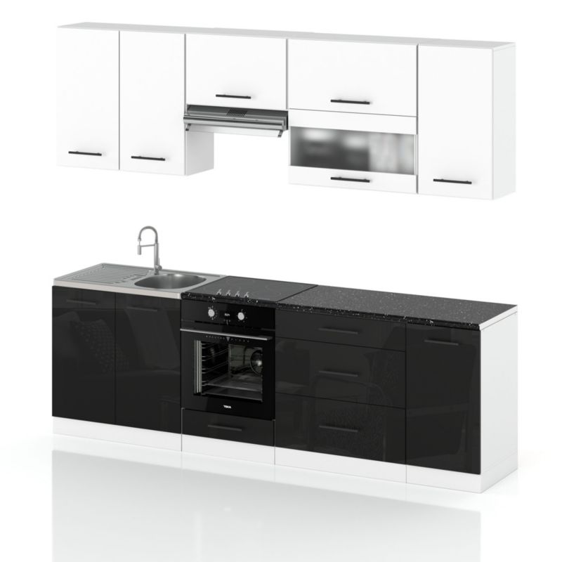 Zestaw Kuchenny Hurtownia-Mebli Z Blatem Kuchnia Marocco 260cm Biały Mat Biały Mat/Czarny Połysk 260x52x157 cm 1szt.