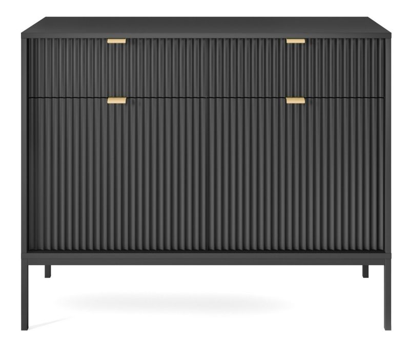 Komoda Almagro INTESI czarna ryflowana z szufladami i szafkami 104 cm nowoczesna na nóżkach 1 szt.